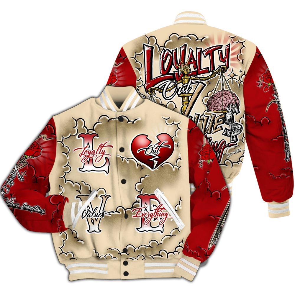 Varsity Jacket To Match Dunk Low Strawberry Waffle - Loyalty Wins Everything All Over Print