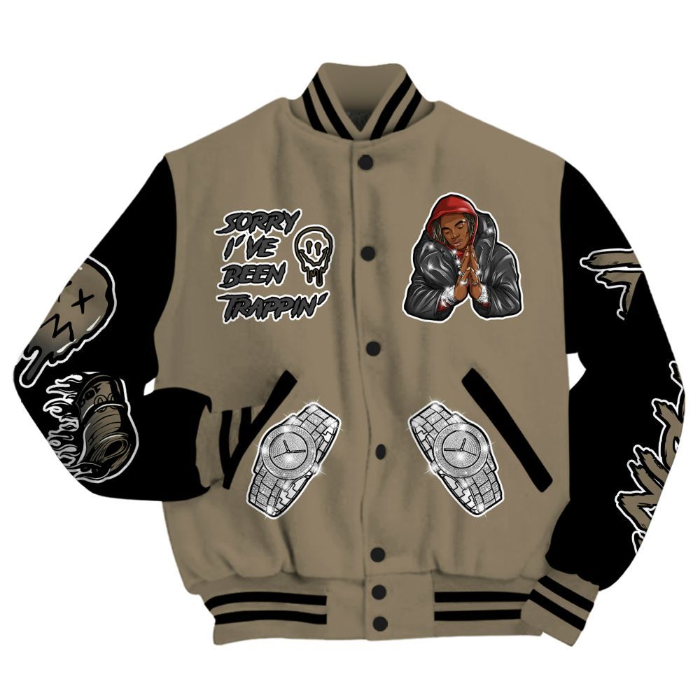 Varsity Jacket To Match Olive 9s - Trappin' Unique All Over Print