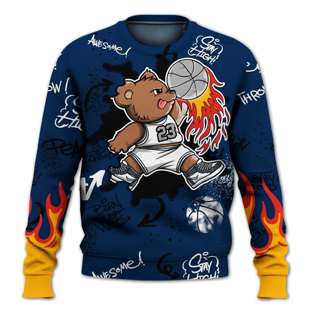Sweatshirt To Match SB White Navy 4s - Number 23 Basketball Bear Custom Name All Over Print