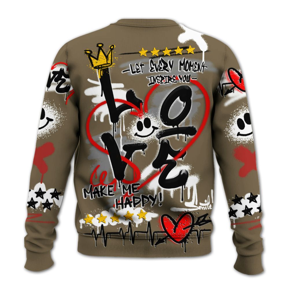 Sweatshirt To Match Olive 9s - Happy Love Beats Graffiti Streetwear All Over Print