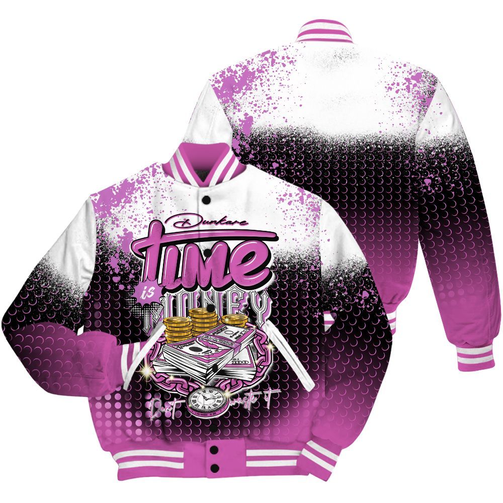 Varsity Jacket To Match Hyper Violet 4s Shirt, Halftone Time Is Money All Over Print
