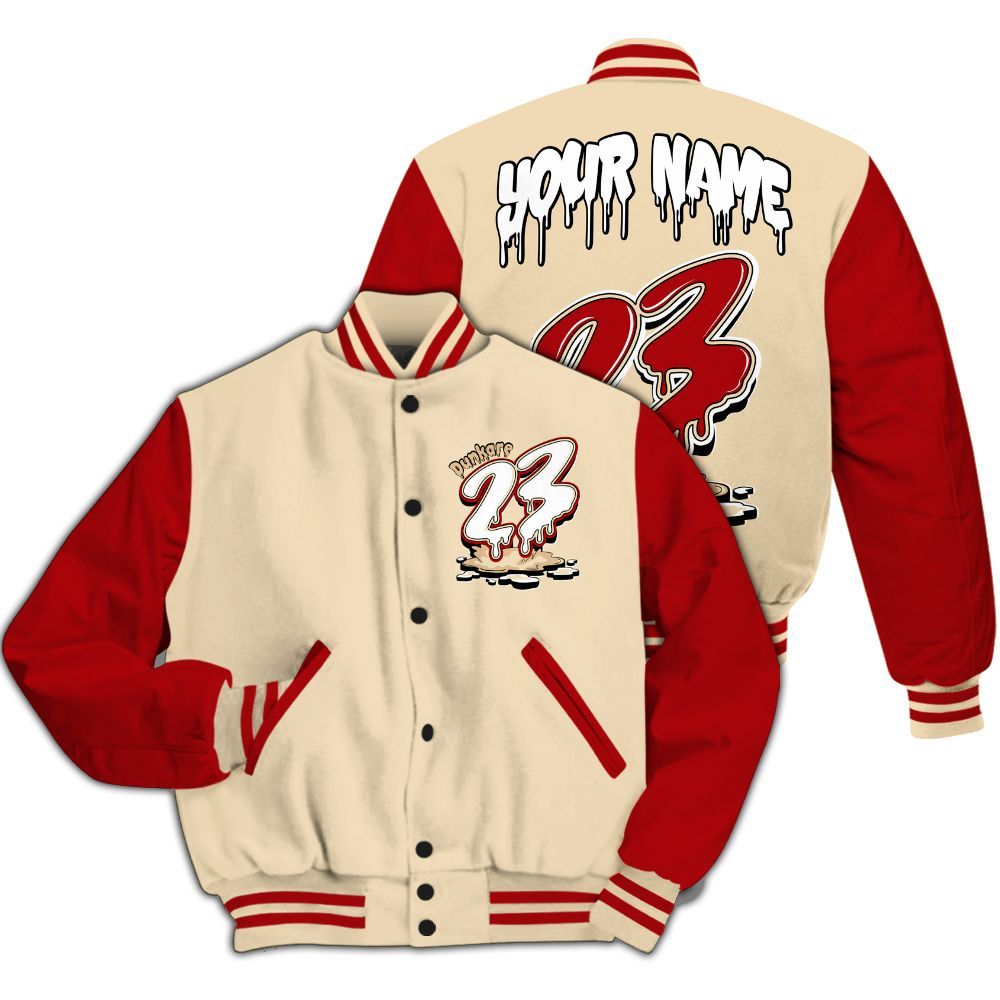 Varsity Jacket To Match Dunk Low Strawberry Waffle - Custom Name 23 Drip All Over Print