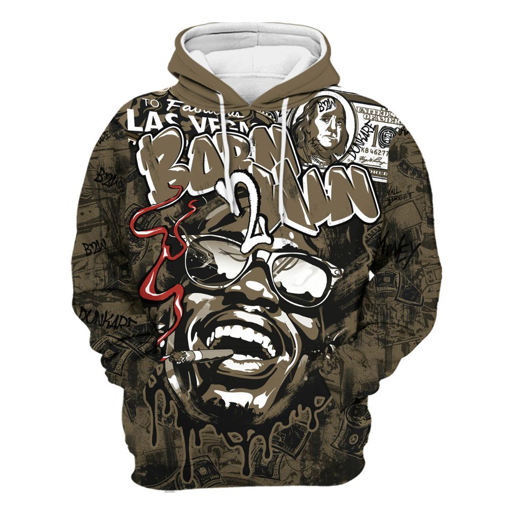 Hoodie To Match Olive 9s - Born To Win Money All Over Print