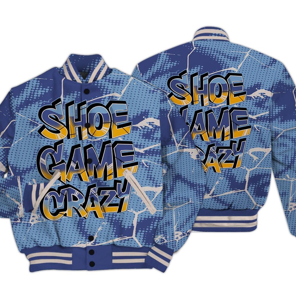 Varsity Jacket To Match High OG First In Flight 1s - Shoe Game Crazy White Graphic Crack Varsity Jacket Unisex