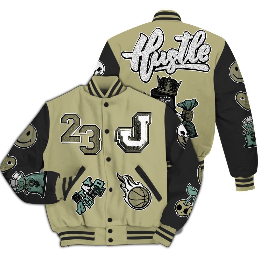 Varsity Jacket To Match Dunk Low Suede Olive Aura - Hustles Money Number 23 All Over Print