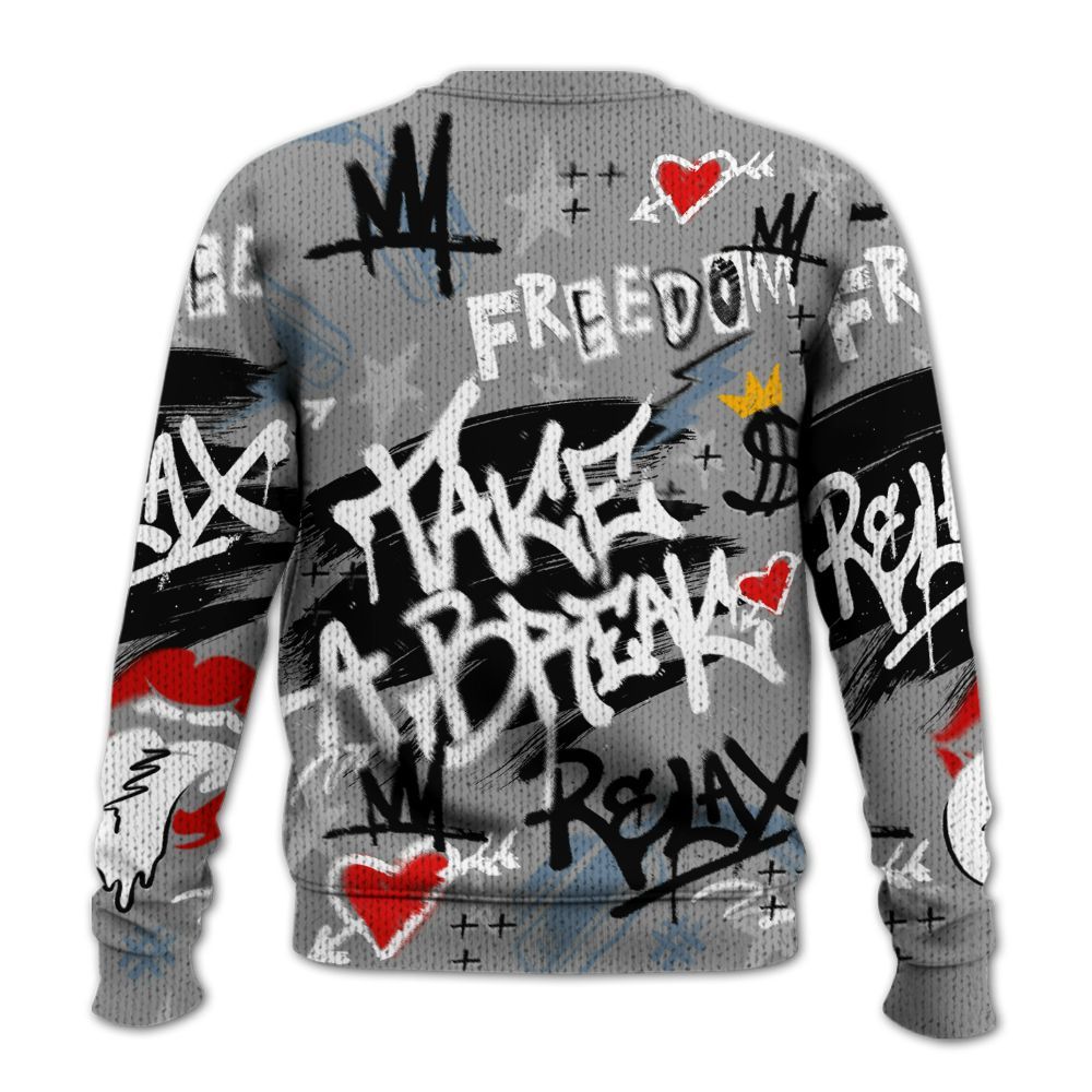 Knitted Sweater To Match Black Chrome 6s - Take Break Freedom Graffiti Streetwear