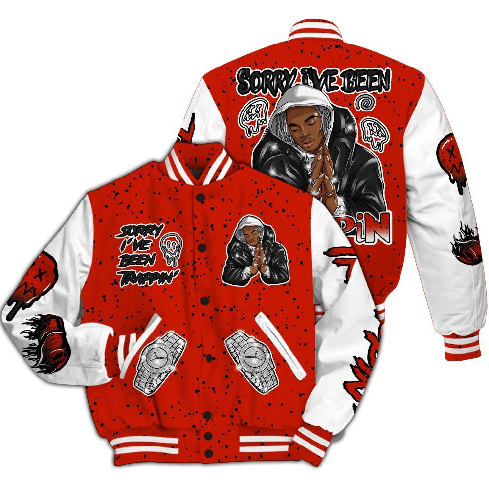 Varsity Jacket To Match Red Cement 4s - Trappin' Unique All Over Print