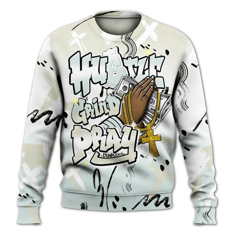 Sweatshirt To Match Pure Platinum 4s - Money Hustle Grind Pray All Over Print