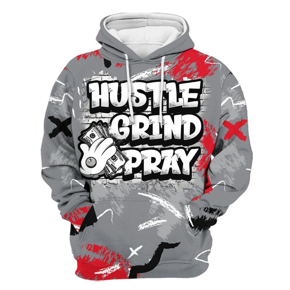 Hoodie To Match Black Cement 3s - Hustle Grind Pray Graphic Street Style All Over Print