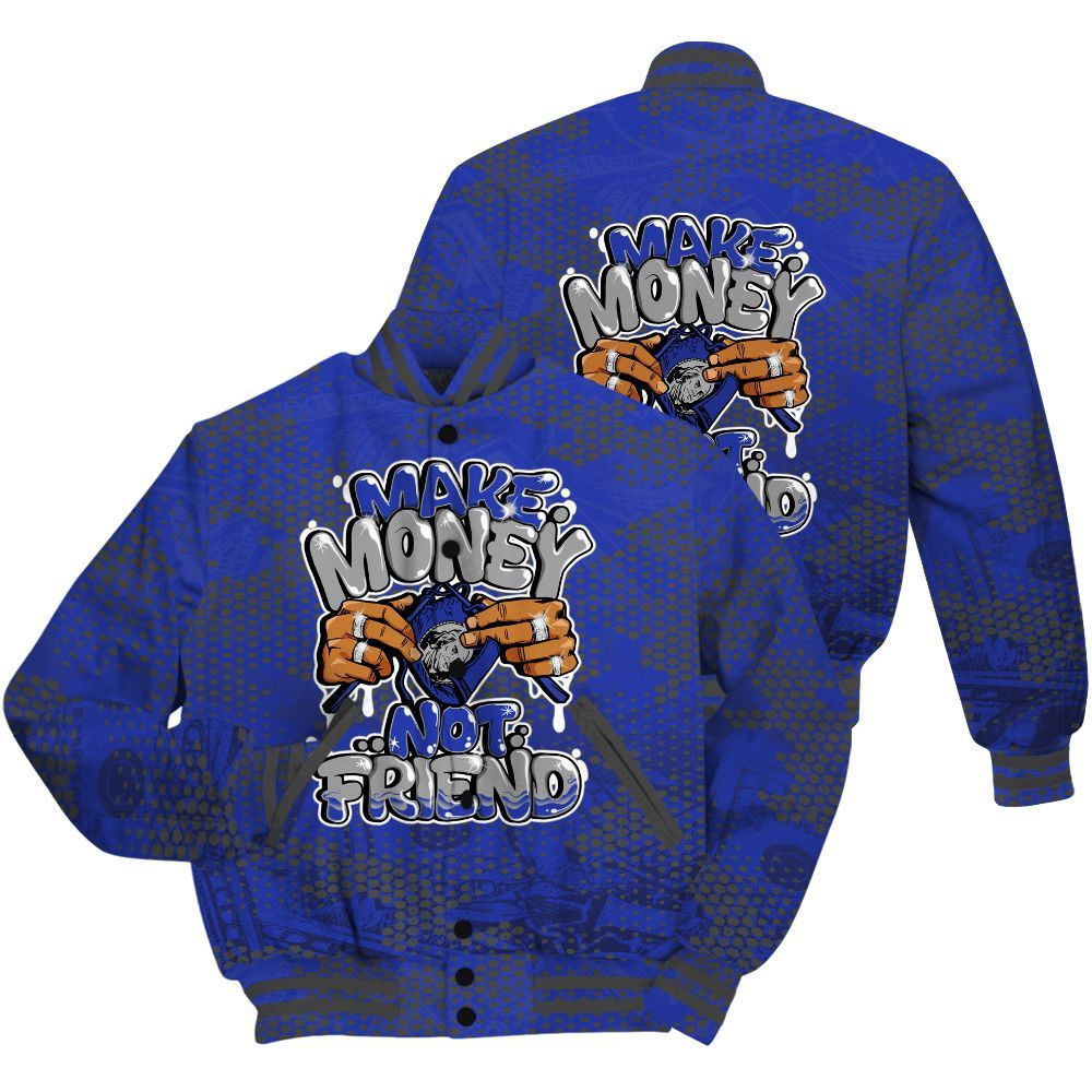 Varsity Jacket To Match Air Max Plus Black Racer Blue Shirt - Make Moneys Not Friend Graphic Banknotes All Over Print