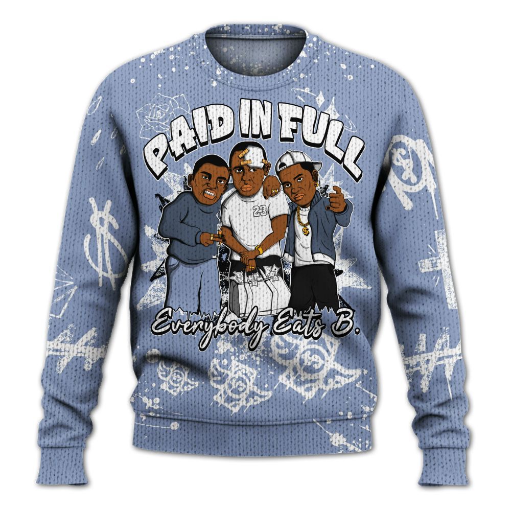 Knitted Sweater To Match Retro Blue Grey 13s - Everybody Paid In Full Crayon