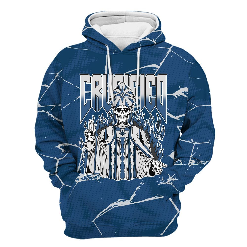 Hoodie To Match High OG Midnight Navy 1s - Crucified Skeleton Crack All Over Print