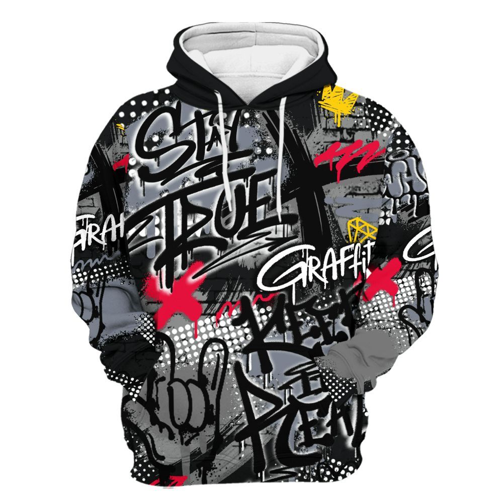 Hoodie To Match Mid Black Metallic 1s - True It Real Graffiti Streetwear All Over Print