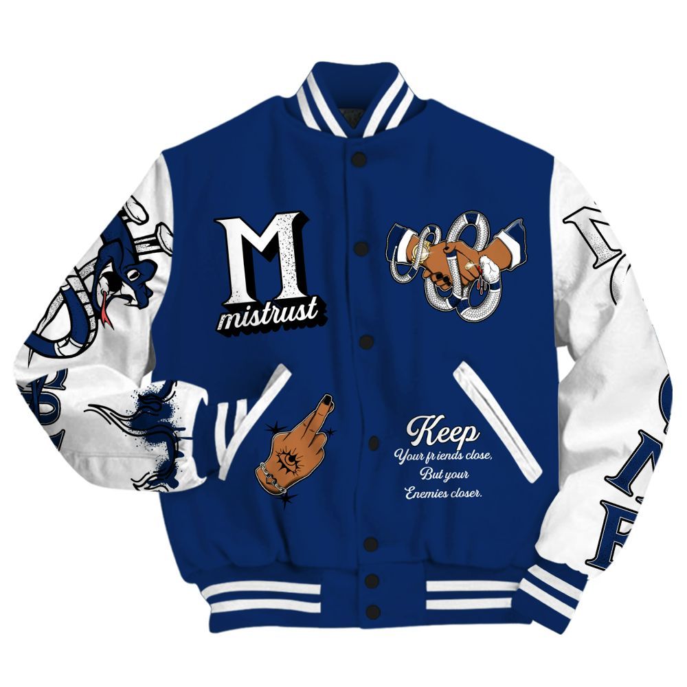 Varsity Jacket To Match High OG Deep Royal Blue 1s - Trust No One Snake-Bite Street Style All Over Print
