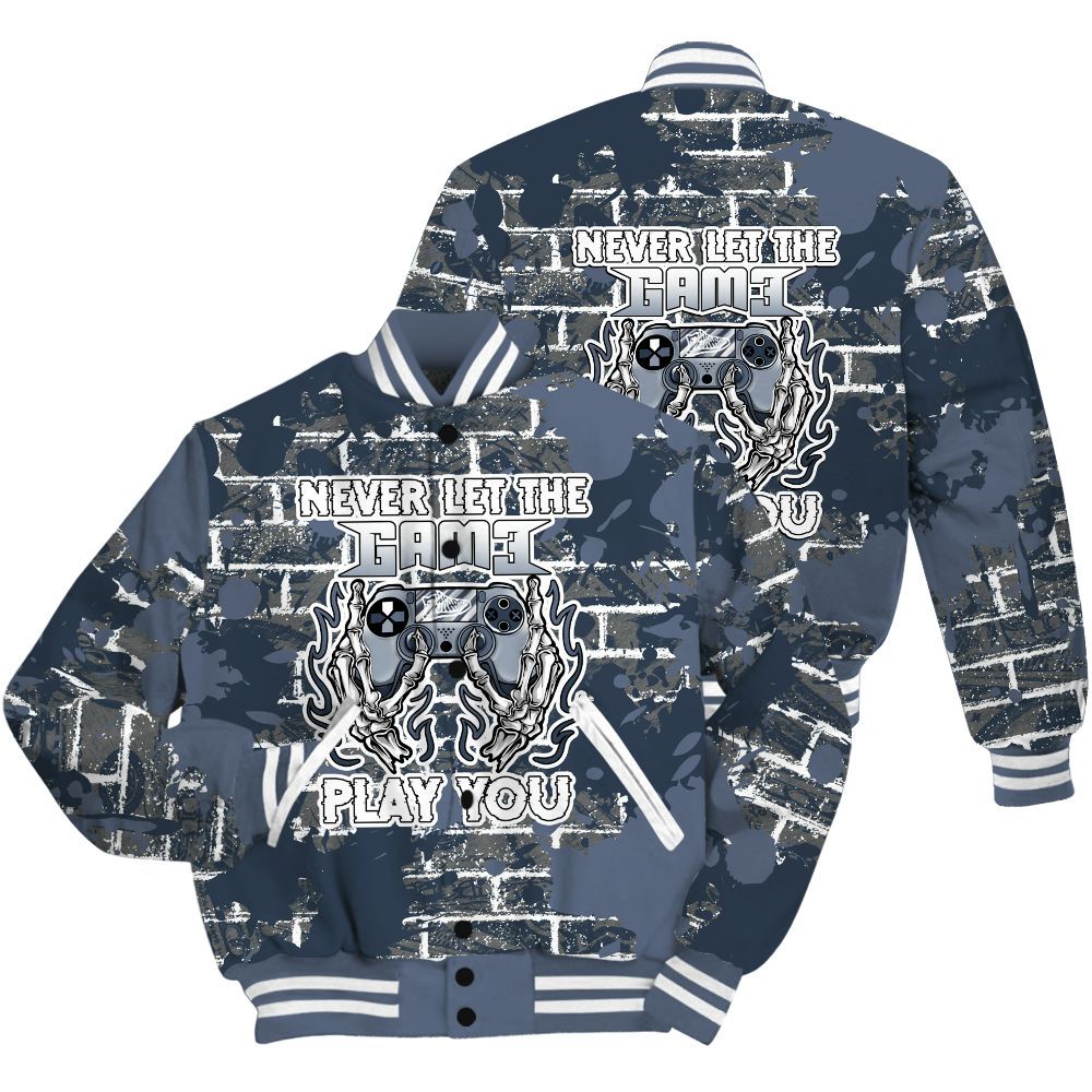 Varsity Jacket To Match Low Diffused Blue 11s Shirt - PlayGame Skull Brick All Over Print