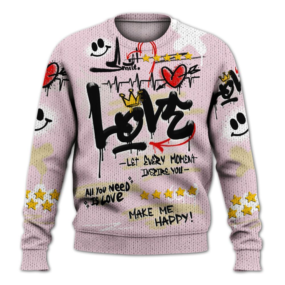 Sweater To Match Denim Iced Carmine 4s - Happy Love Beats Graffiti Streetwear Graphic