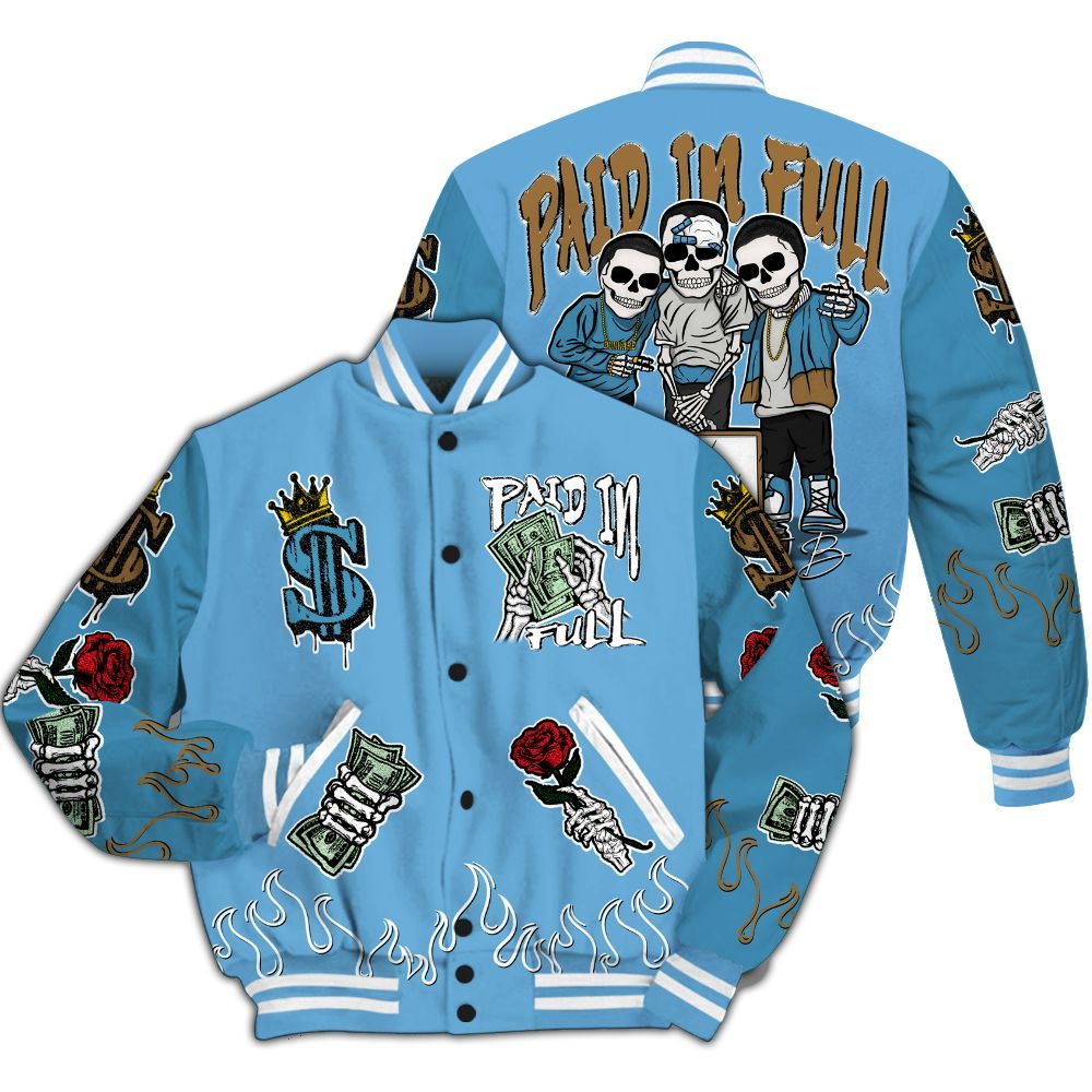 Varsity Jacket To Match SB Dunk Low University Blue - Fire Everybody Paid In All Over Print