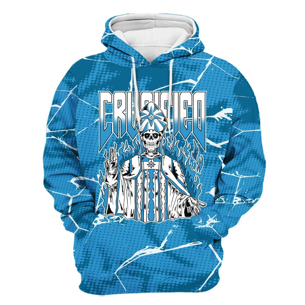 Hoodie To Match Powder Blue 9s - Crucified Skeleton Crack All Over Print