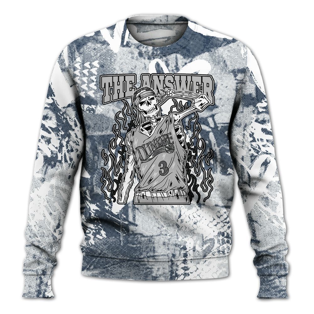 Sweatshirt To Match White Midnight Navy 6s - Allen Answer Skeleton White Heart All Over Print