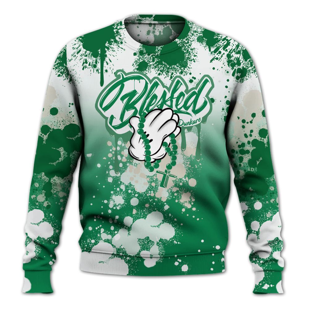 Sweatshirt To Match Lucky Green 2s - God Blessed Ink Drip All Over Print