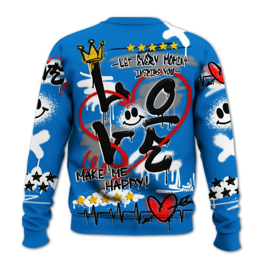 Sweatshirt To Match Low Game Royal 1s - Happy Love Beats Graffiti Streetwear All Over Print
