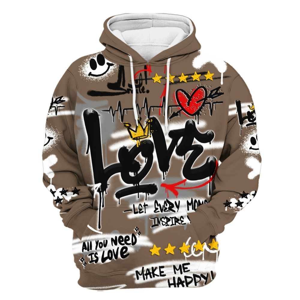 Hoodie To Match Dark Mocha Jack - Happy Love Beats Graffiti Streetwear All Over Print