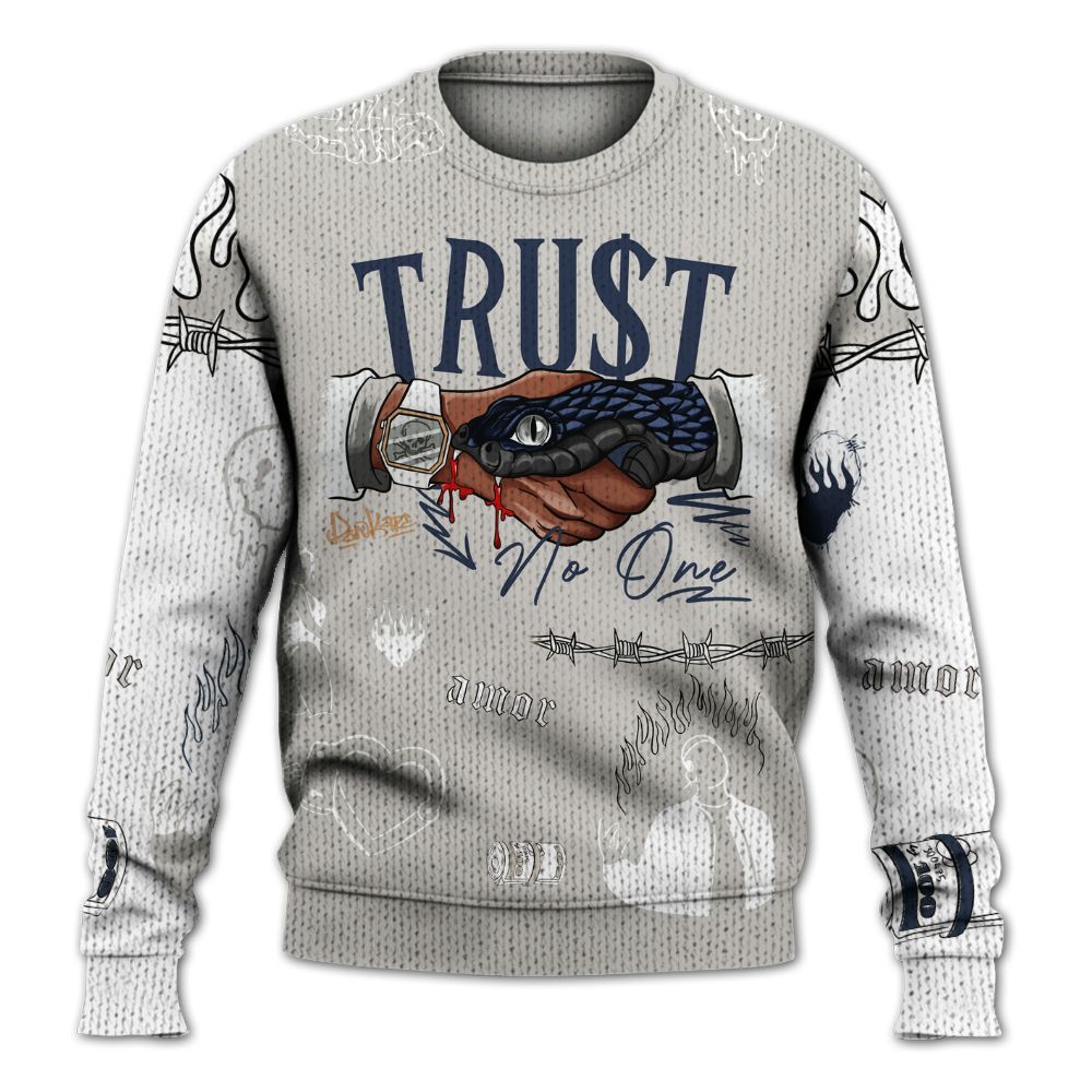 Sweater To Match Low Navy Grey Gum 1s - Snake Trust No One Graphic