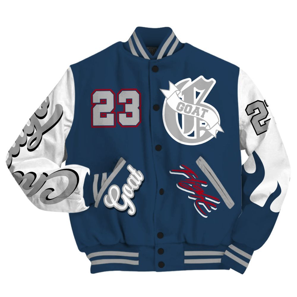Varsity Jacket To Match Retro French Blue 2025 12s - The G.O.A.T Streetwear All Over Print