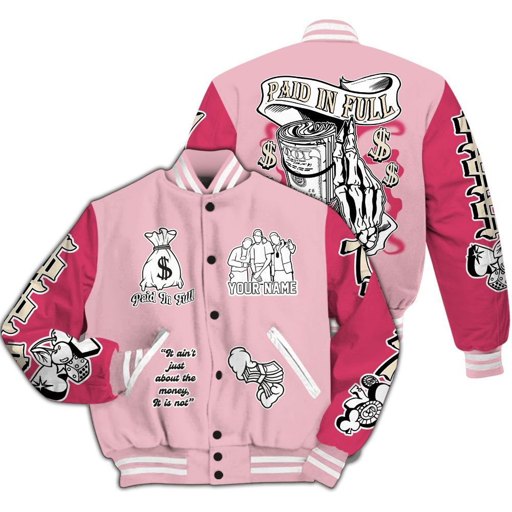 Varsity Jacket To Match Low OG Tropical Pink 1s - Paid In Full Baseball Varsity Jacket Custom Name All Over Print