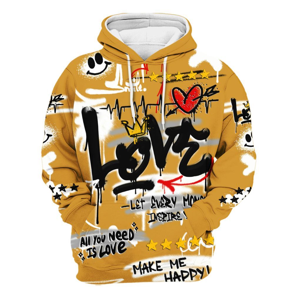 Hoodie To Match Dunk Low Wheat Pale Ivory - Happy Love Beats Graffiti Streetwear All Over Print