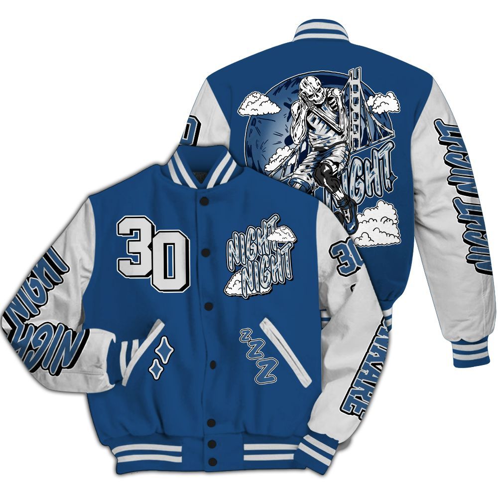 Varsity Jacket To Match High OG Midnight Navy 1s - Seeya Skeleton All Over Print