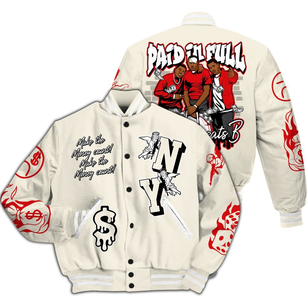 Varsity Jacket To Match Low OG Sail 1s - Paid In Full Money Graphic Varsity Jacket All Over Print