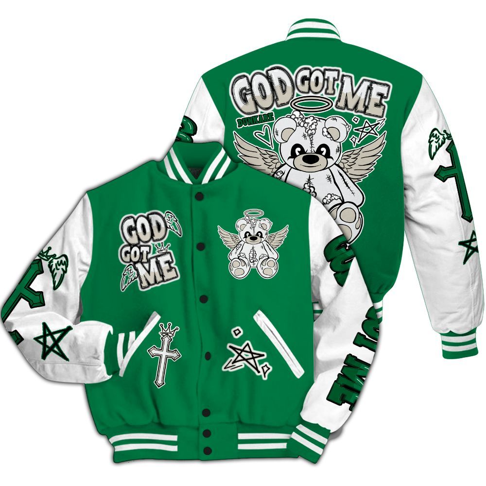 Varsity Jacket To Match Lucky Green 2s - Gods Guides Me Bear All Over Print