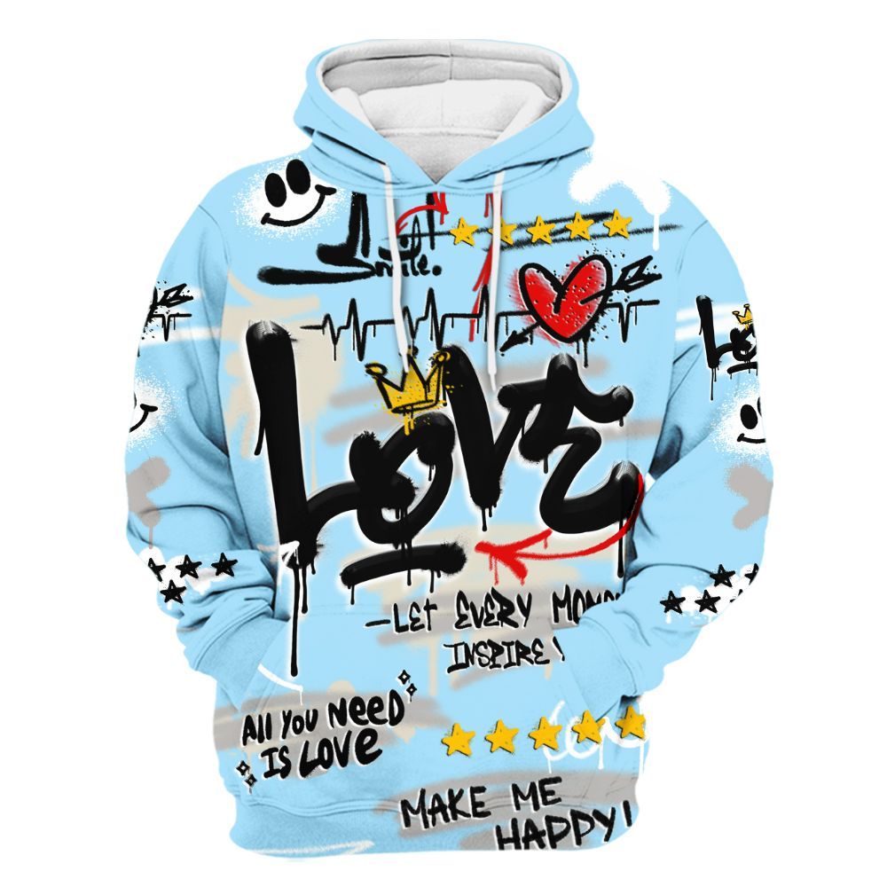 Hoodie To Match Retro SoleFly 13s - Happy Love Beats Graffiti Streetwear All Over Print