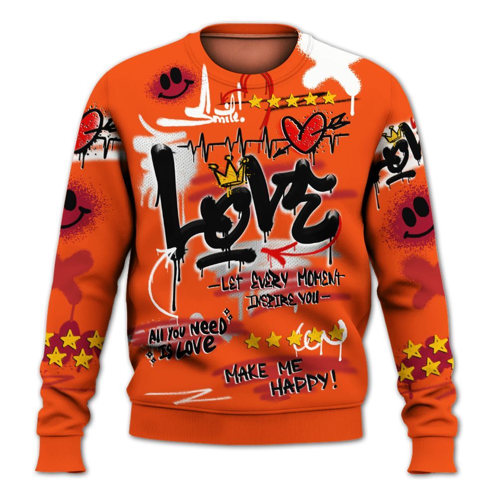 Sweatshirt To Match Kobe 6 Protro Total Orange - Happy Love Beats Graffiti Streetwear All Over Print