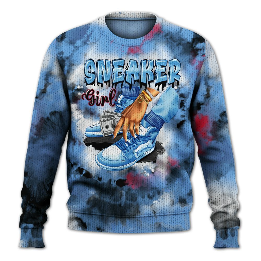 Knitted Sweater To Match University Blue 6s - SNEAKER Girl Money Drip Tie Dye