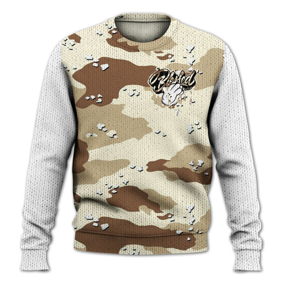 Knitted Sweater To Match Desert Camo 3s, Custom Name God Blessed Drip