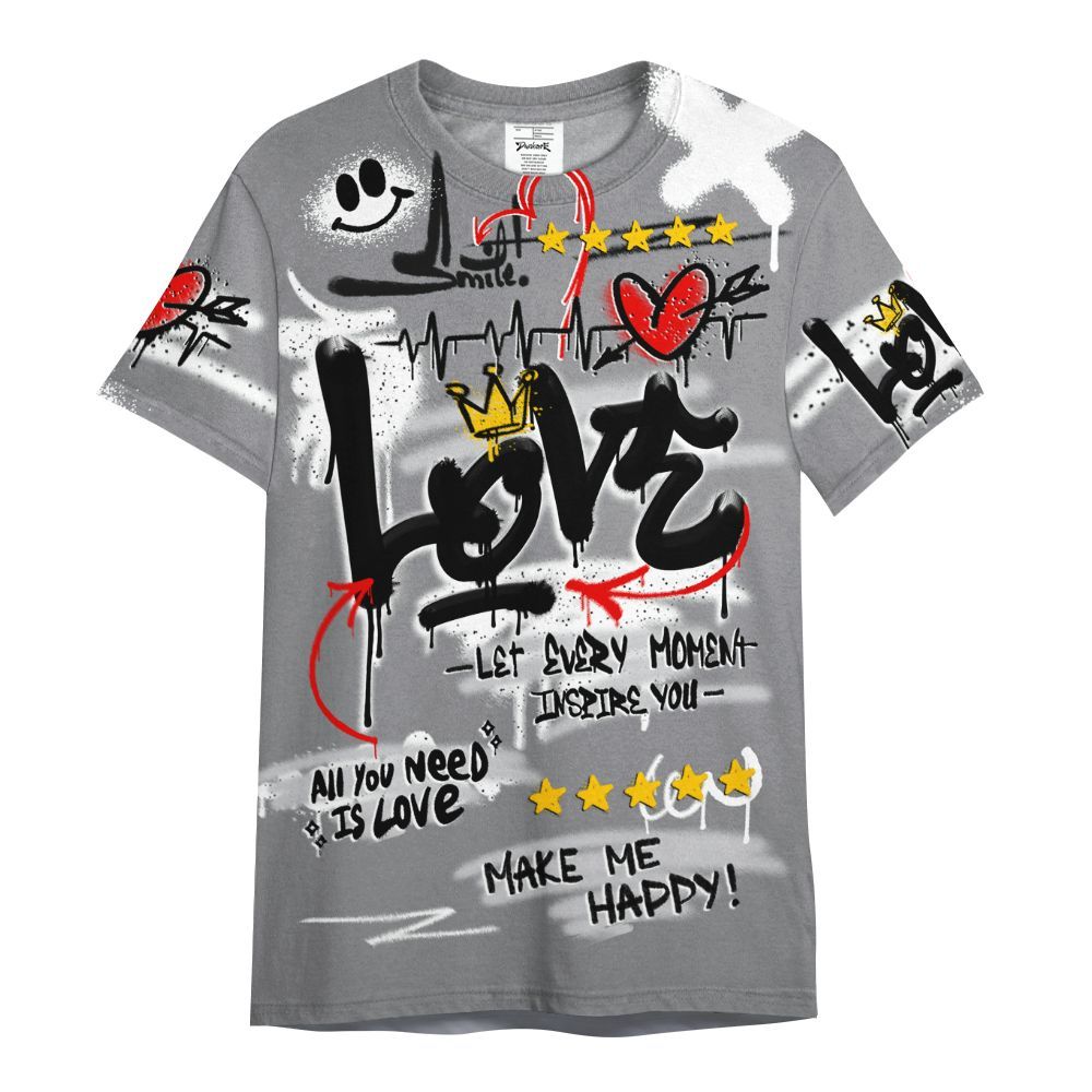 Shirt To Match Retro Wolf Grey 5s - Happy Love Beats Graffiti Streetwear All Over Print