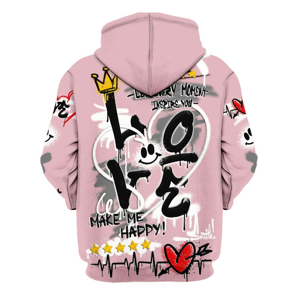 Hoodie To Match Air Max DN Pink Foam - Happy Love Beats Graffiti Streetwear All Over Print