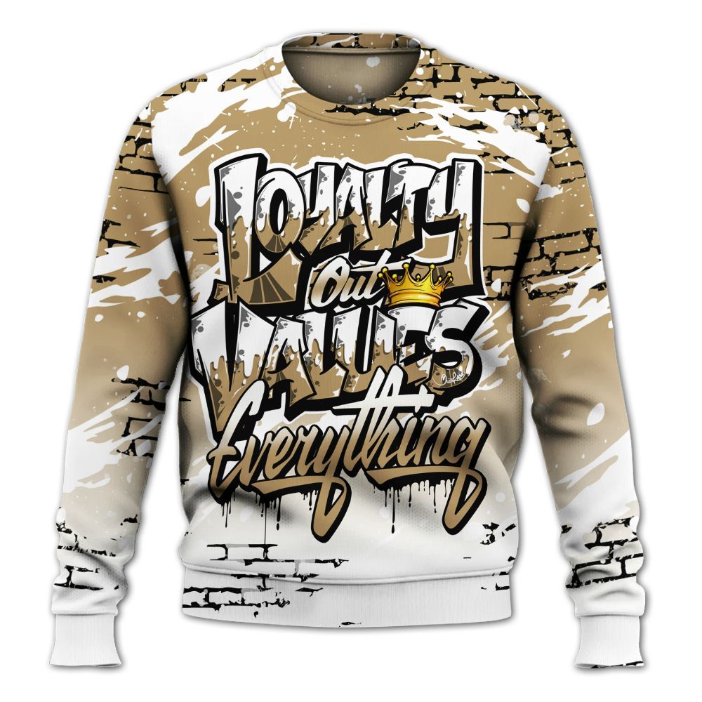 Sweatshirt To Match High OG Black Metallic Gold 1s - Values Of Loyalty Drip All Over Print