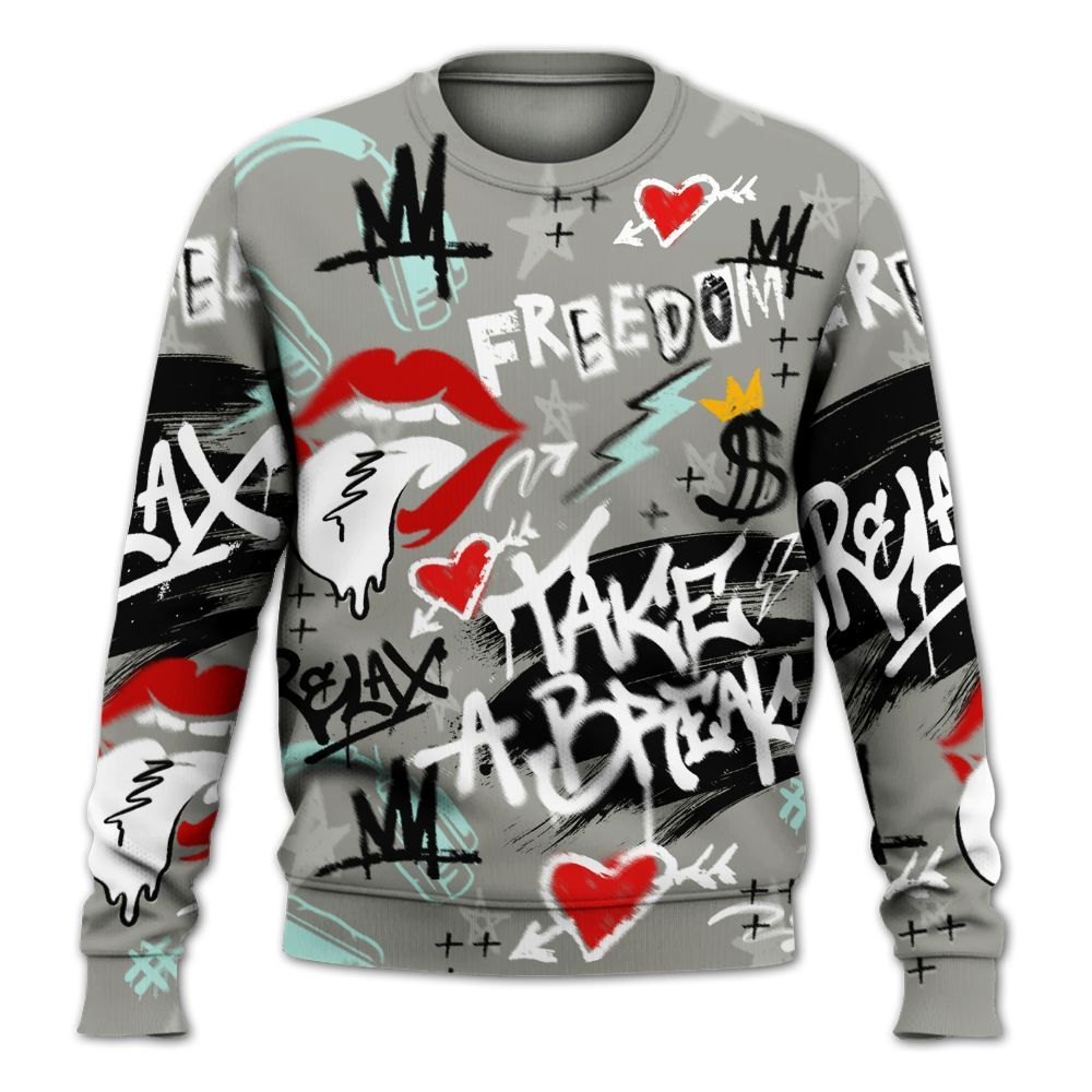Sweatshirt To Match Low OG Year Of The Snake 1s - Take Break Freedom Graffiti Streetwear All Over Print