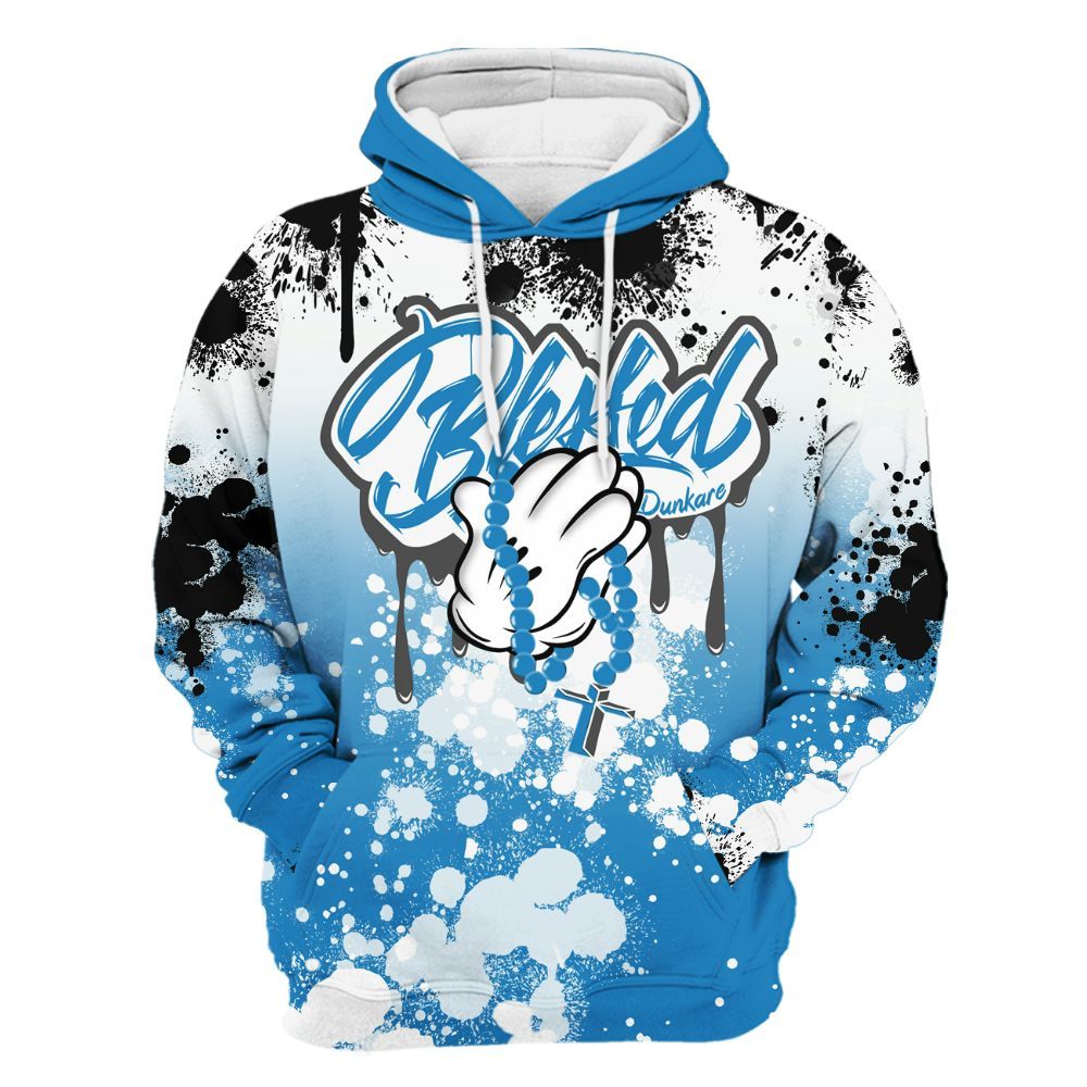Hoodie To Match Retro University Blue 9s - God Blessed Ink Drip All Over Print