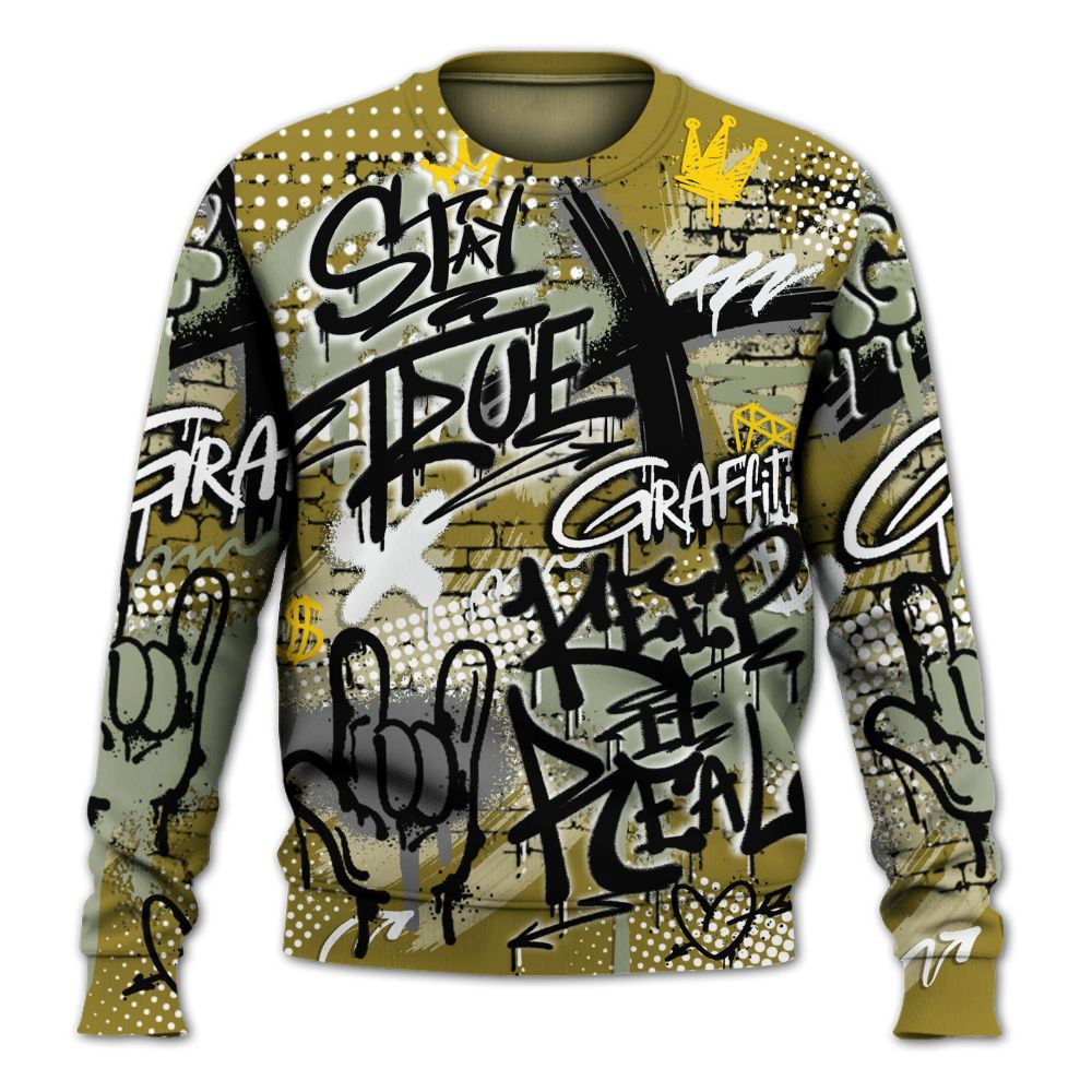 Sweatshirt To Match Air Flightposite Metallic Gold - True It Real Graffiti Streetwear All Over Print