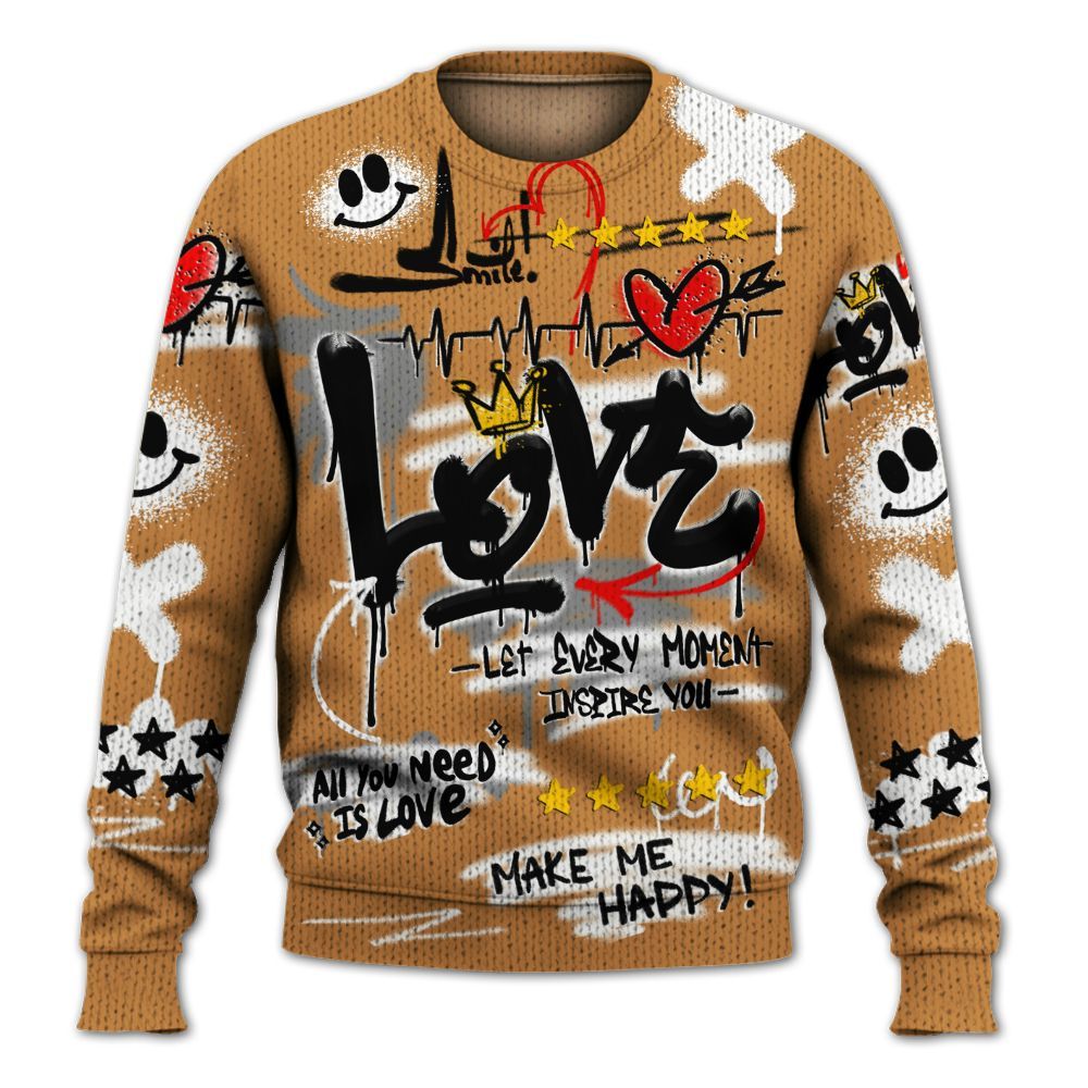 Knitted Sweater To Match Dunk Low Nature Wheat Suede - Happy Love Beats Graffiti Streetwear