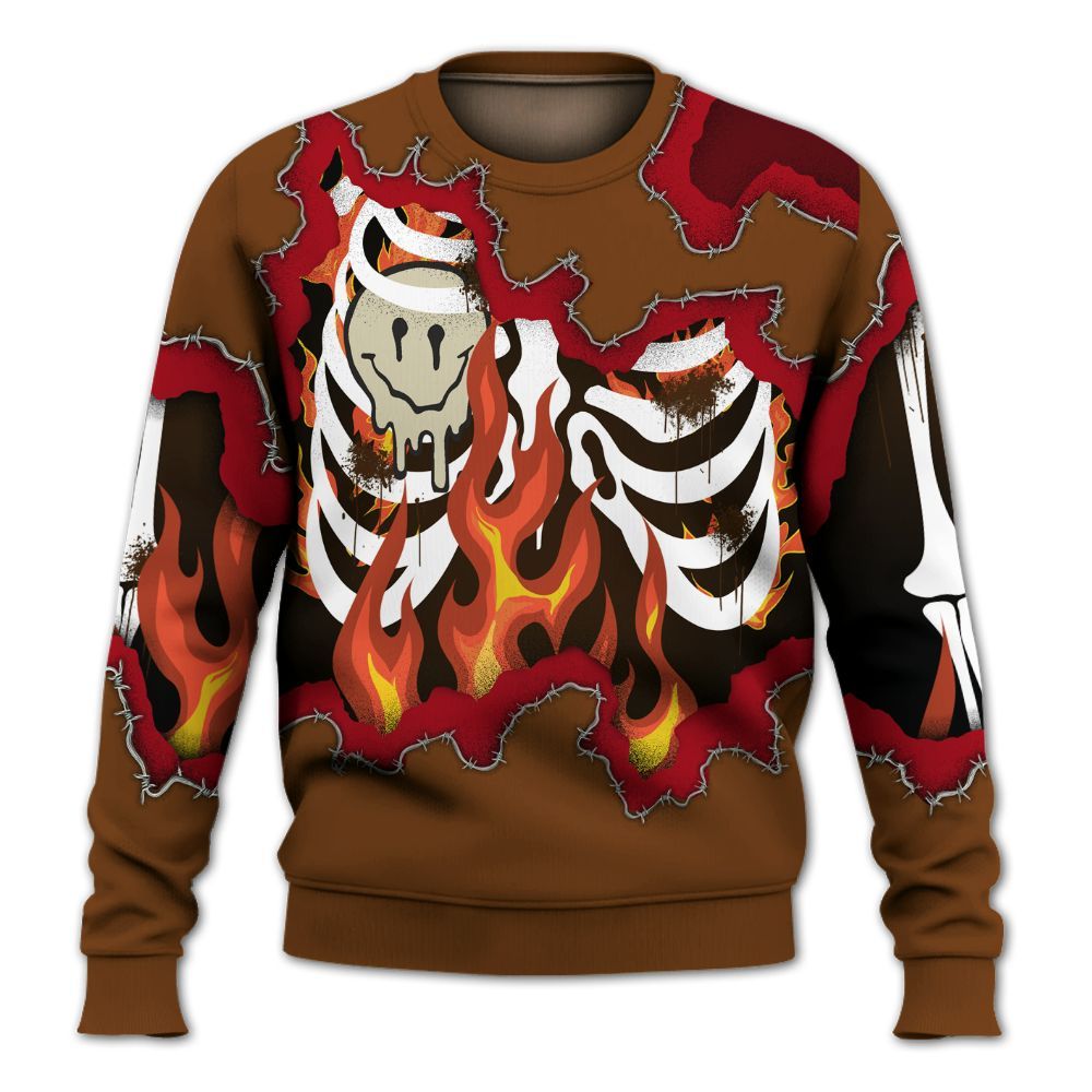 Sweatshirt To Match Archaeo Brown 5s - Skeleton On Fire Skrrt All Over Print