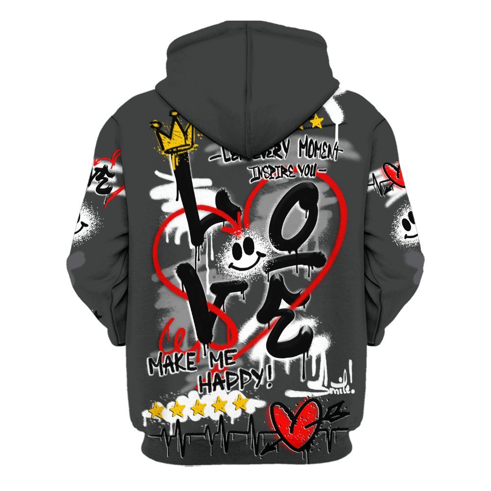 Hoodie To Match White Thunder 4s - Happy Love Beats Graffiti Streetwear All Over Print