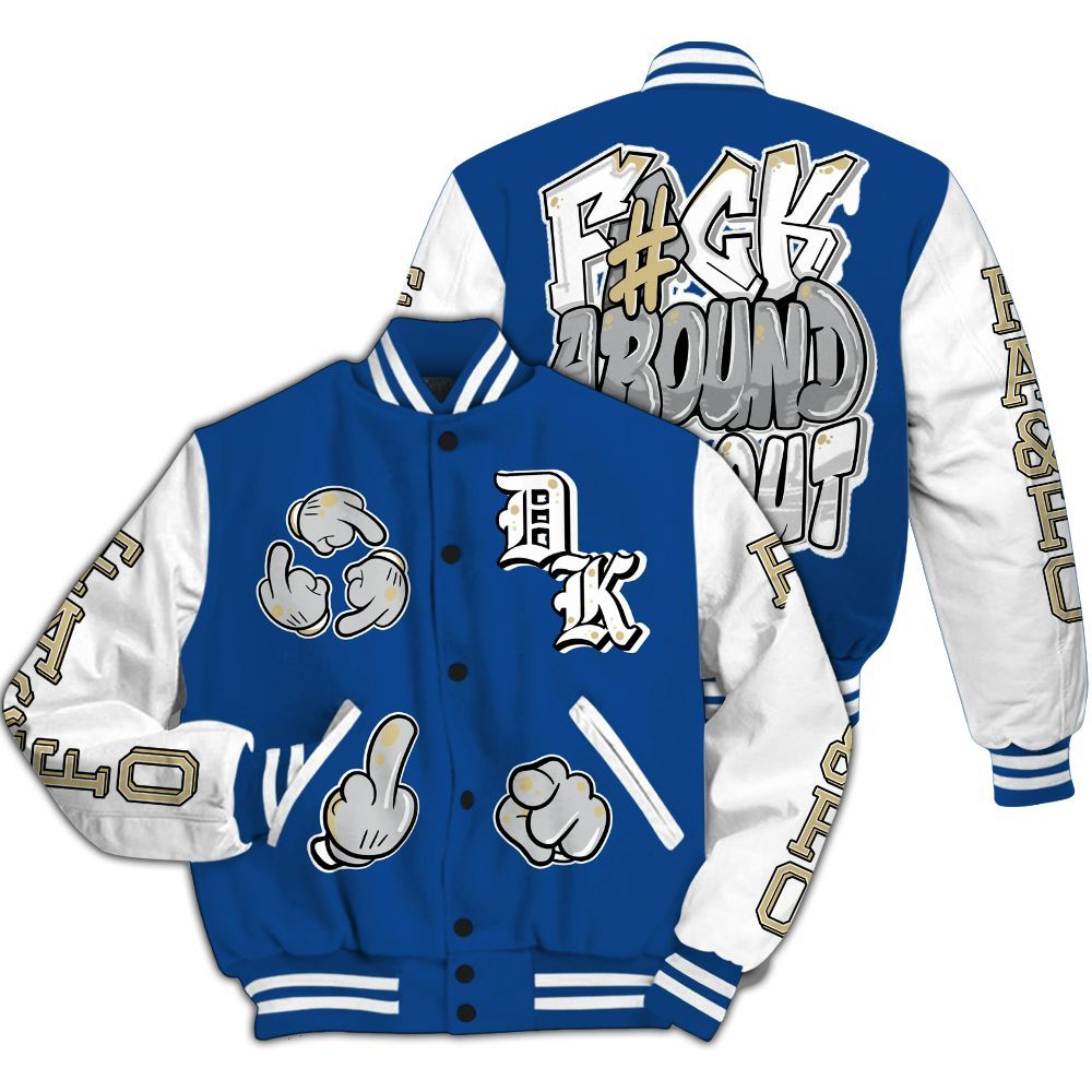 Varsity Jacket To Match Air Ship Royal Blue - F Around Find Out Graphic All Over Print