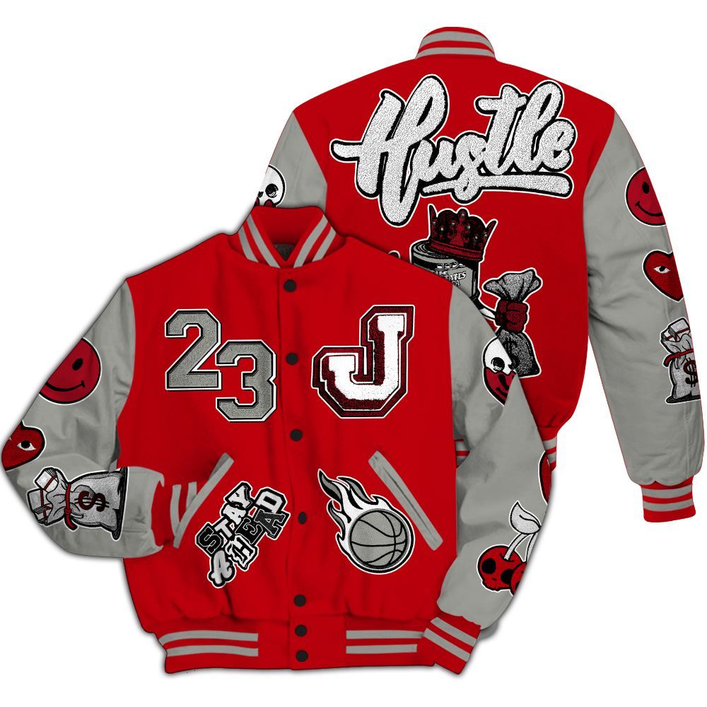 Varsity Jacket To Match Air Griffey Max Gray Reds 1s - Hustles Money Number 23 All Over Print