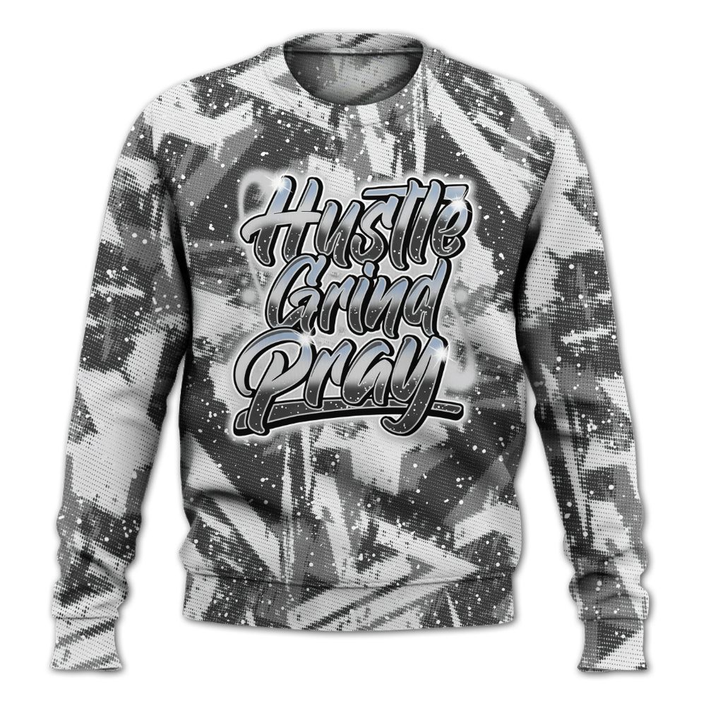 Sweatshirt To Match Reverse Black White 6s - Hustles And Prayer Graphic Halftone All Over Print