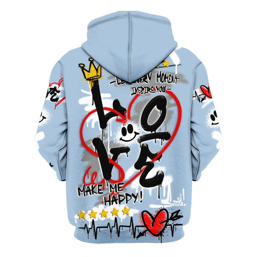Hoodie To Match High University Blue 1s - Happy Love Beats Graffiti Streetwear All Over Print